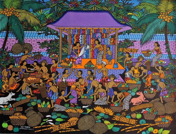 Tableau acrylique sur toile : Pasar du Ubud (marché d'Ubud) par l'artiste peintre Tagen
