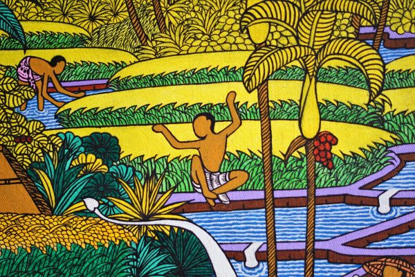 Acrylic painting on canvas: Rice Harvesting by the artist Tagen to discover on www.my-obe.com