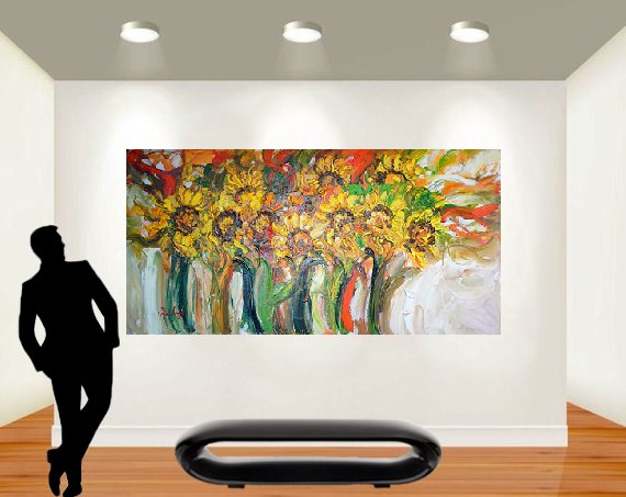Acrylic painting on canvas : Sun flowers by the artist Nanang Lugonto to discover on www.my-obe.com